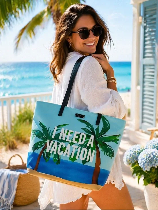 Kate Spade Novelty Blue "I Need A Vacation"
MAXI Tote Bag Bon Shopper - Picture 7 of 13